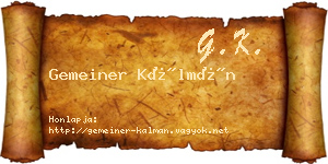 Gemeiner Kálmán névjegykártya